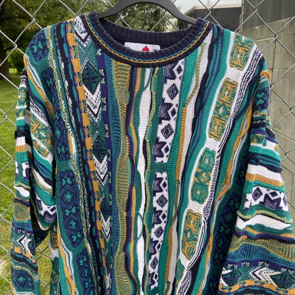 Vintage 90s Florence Tricot Sweater Mens XL Colorful Coogi Style Sweatshirt AOP - Picture 2 of 9